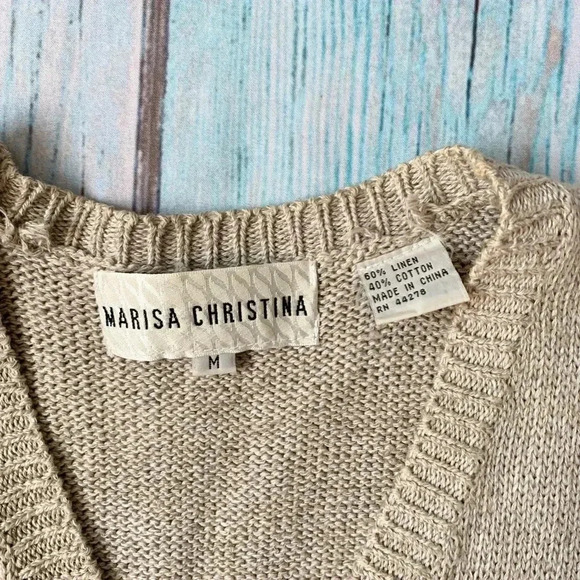 Vintage cotton linen blend V-neck sweater vest with butterflies - Picture 7 of 8